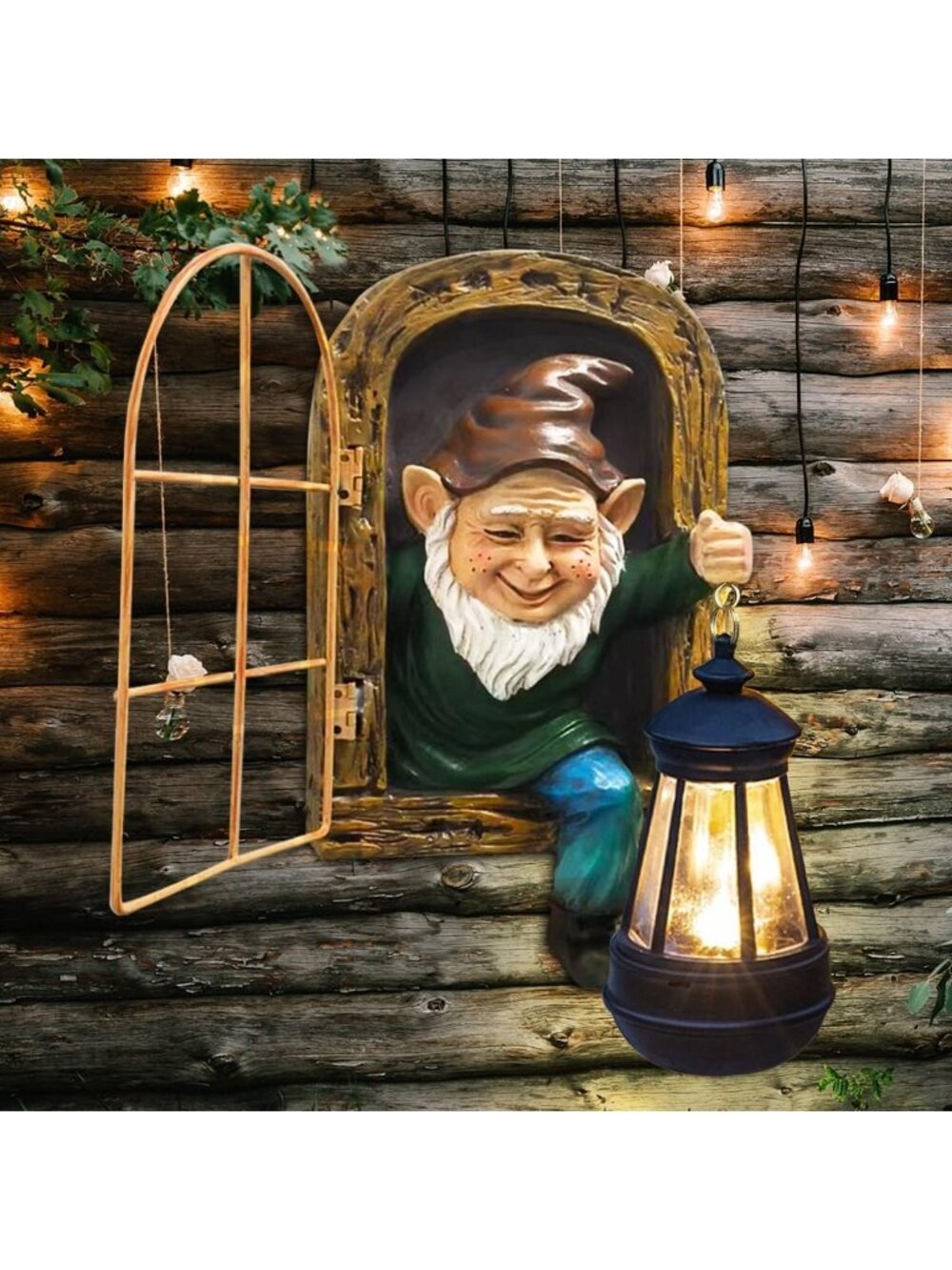 Solar Garden Gnome Statue with Lights - Outdoor Fairy Decor, Tree Hugger Art